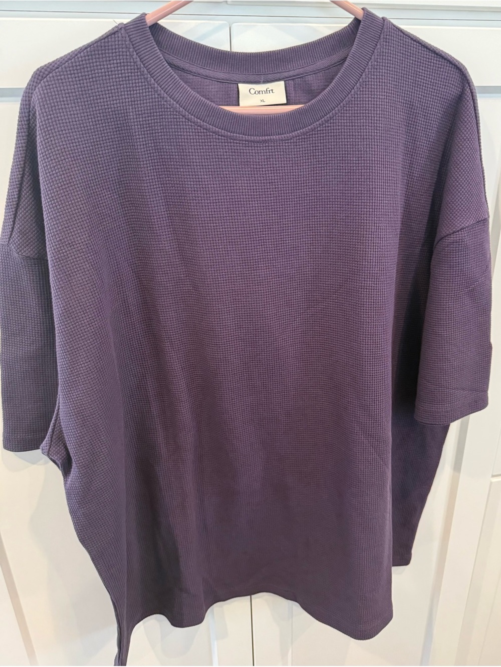 Comfrt unisex Purple Waffle-Knit Short Sleeve Shirt